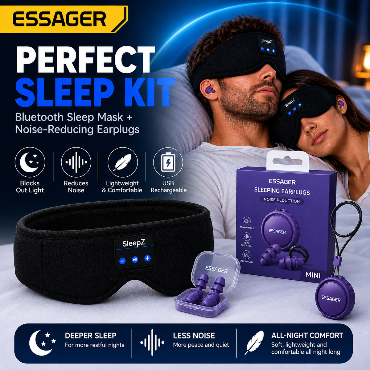 Perfect Night Kit — Sleep Mask + Noise-Canceling Earplugs